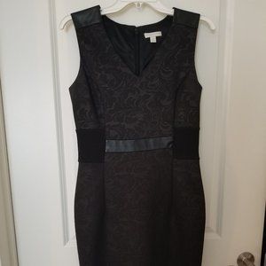 New York & Company Black Print Sheath Dress with Faux Leather Trim